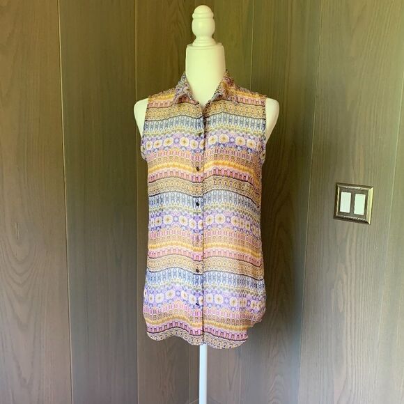 Liz CLAIBORNE Sheer MultiColor Blouse S - Picture 1 of 7